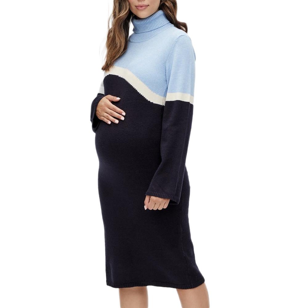 Pulloverkleid Blau/Schwarz Frau Mamalicious Rollneck günstig