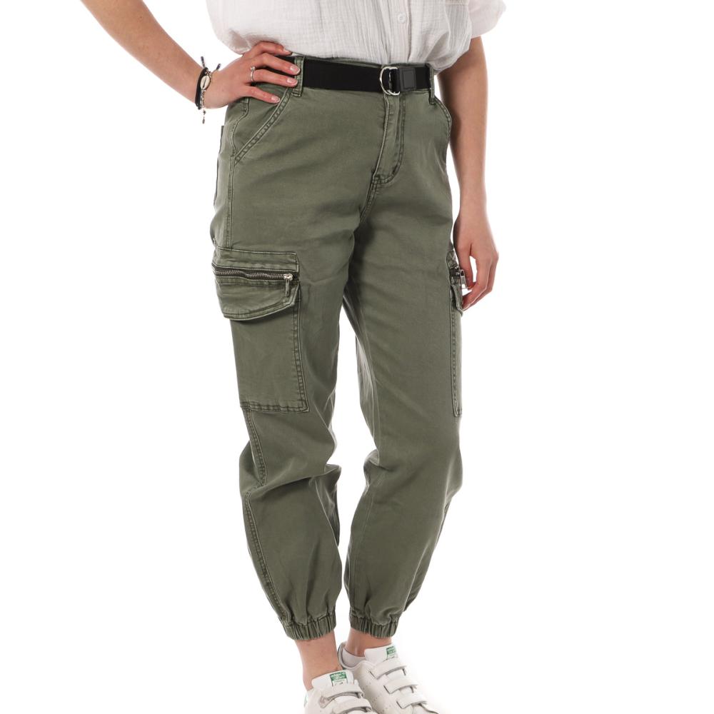 Monday Premium Women's Khaki Belt Cargo Pants LW-357 affordable