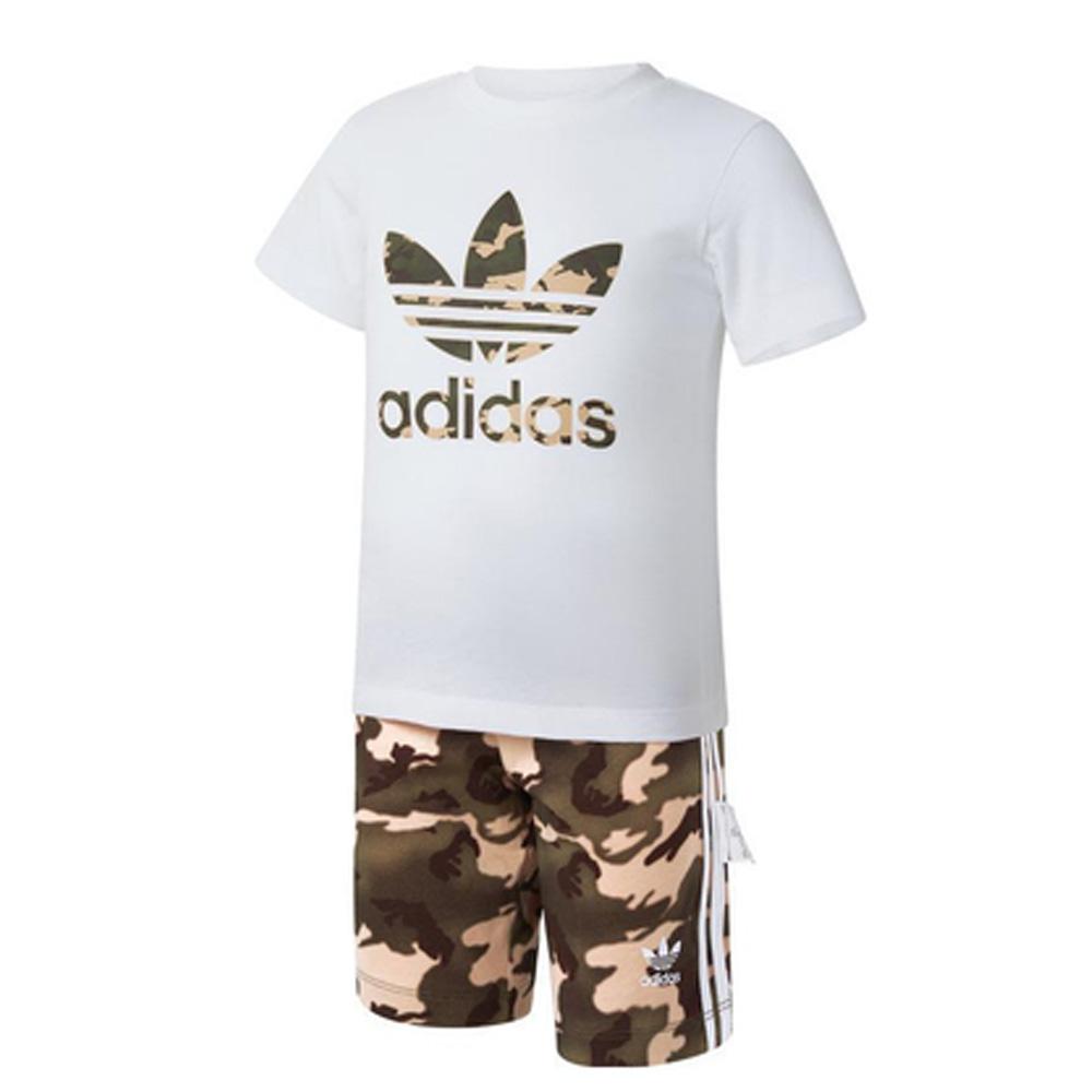 Conjunto de Camiseta Corta Adidas Blanco/Caqui, Niño barato