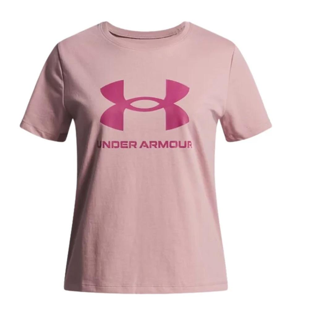 Camiseta rosa para niña Under Armour con logotipo grande ver 2