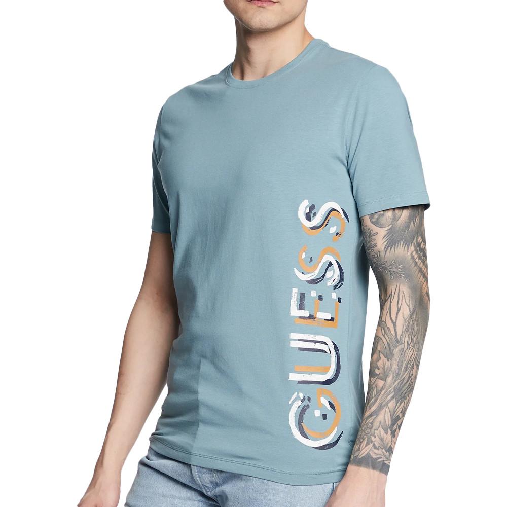 T-shirt Bleu Homme Guess Vertical pas cher