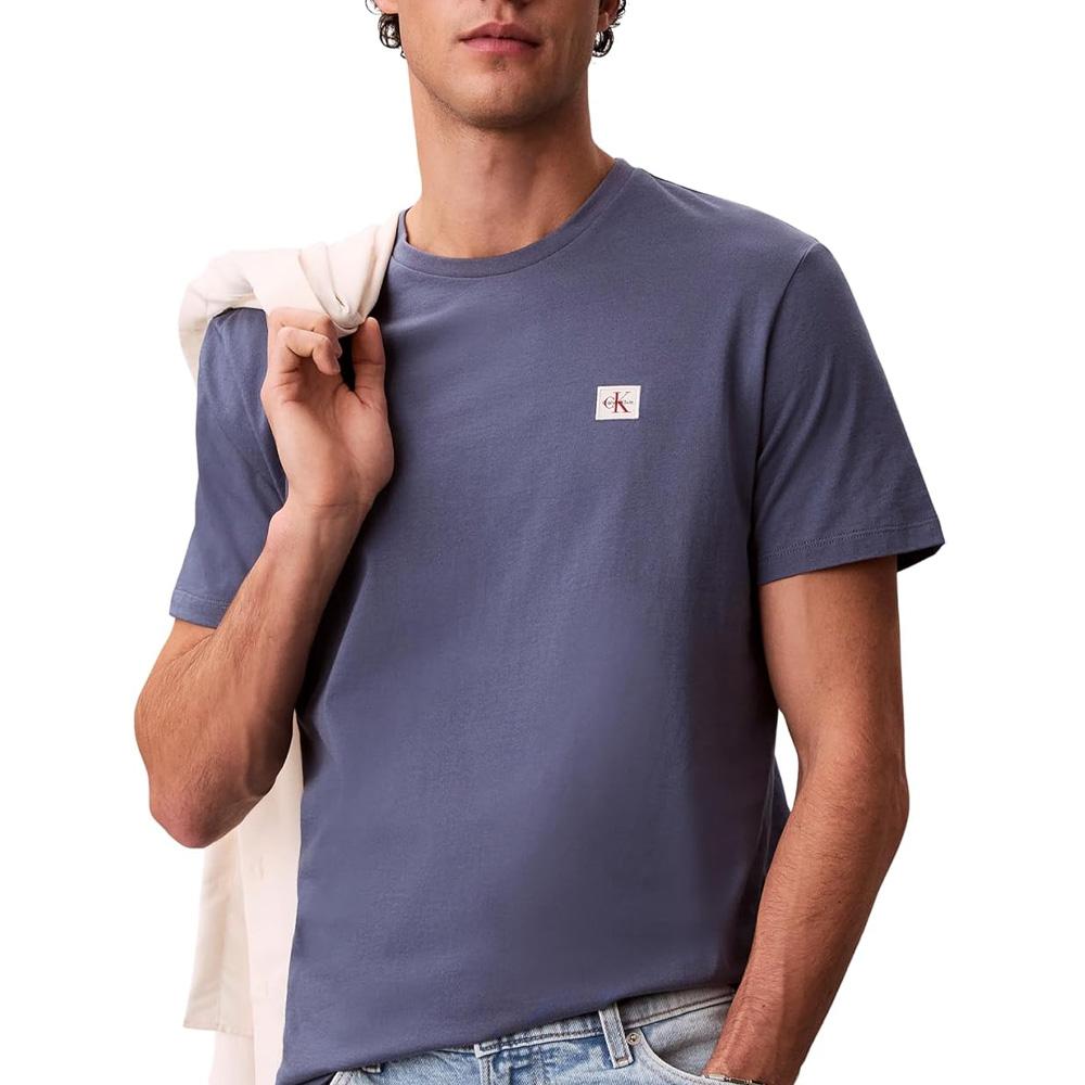 T-Shirt Bleu Chiné Homme Calvin Klein Jeans Badge L4G pas cher