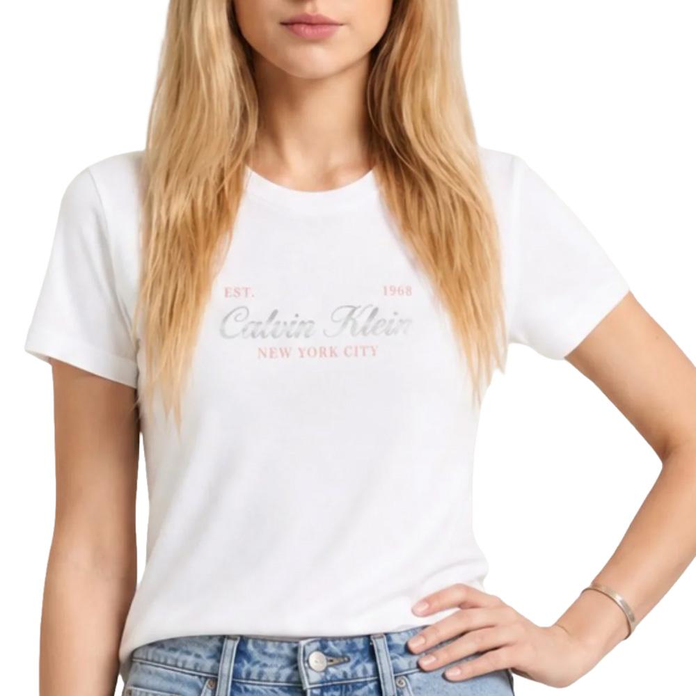 Weißes Damen-T-Shirt von Calvin Klein Jeans Classic Script günstig