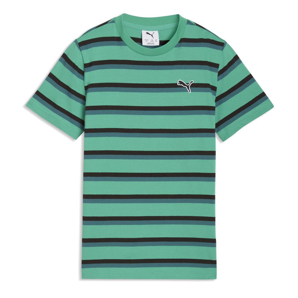 Puma Ess Elevated Striped Boys’ Green/Grey T-shirt affordable