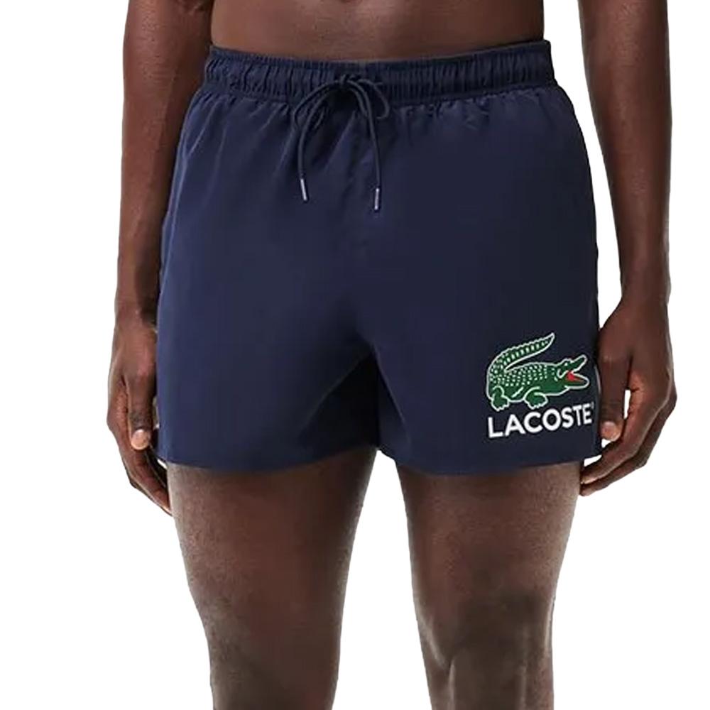 Lacoste Herren-Badeshorts in Marineblau mit Krokodil-Print günstig
