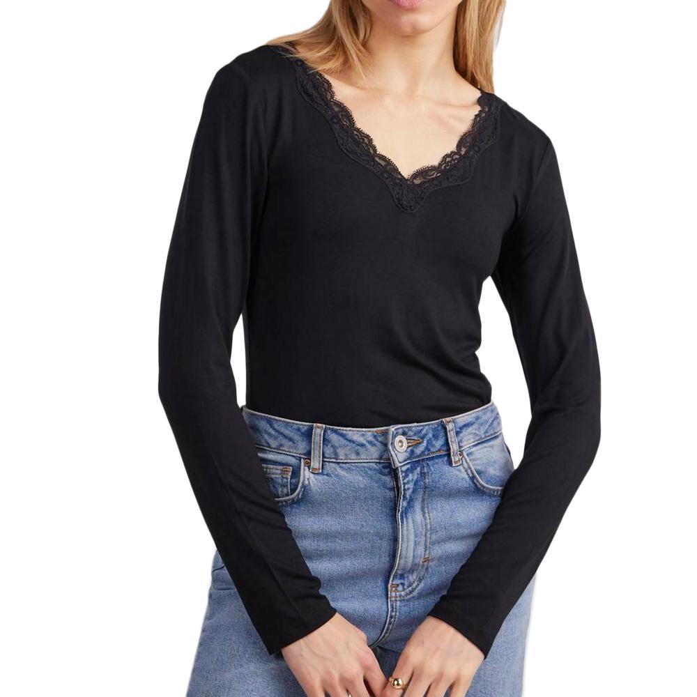 Camiseta negra de mujer Pieces Pcbarbera barato
