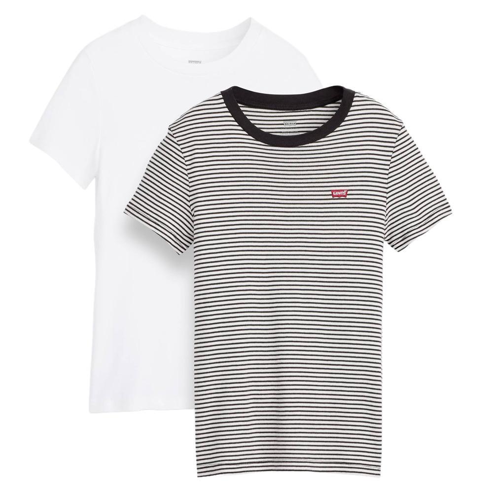 Lot de 2 T-shirts Blanc/Noir Rayures Femme Levi's 2pack Essential pas cher