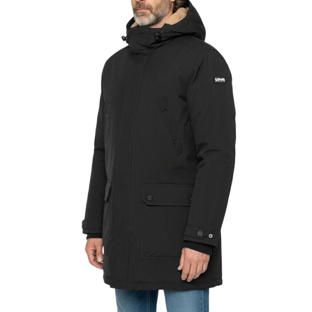 Parkas Noir Homme Schott Parka Fixe Doublee Sherpa pas cher