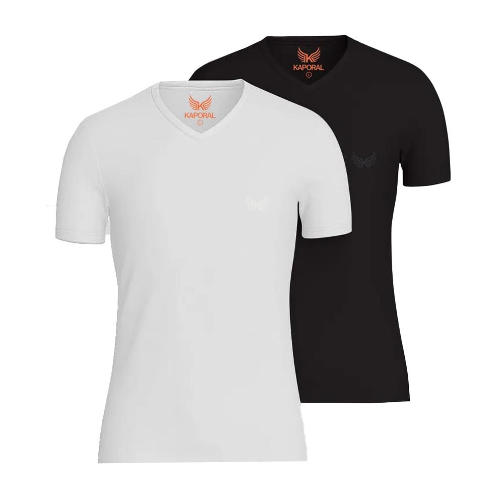 x2 T-Shirt Noir/Blanc Homme Kaporal JIFT pas cher