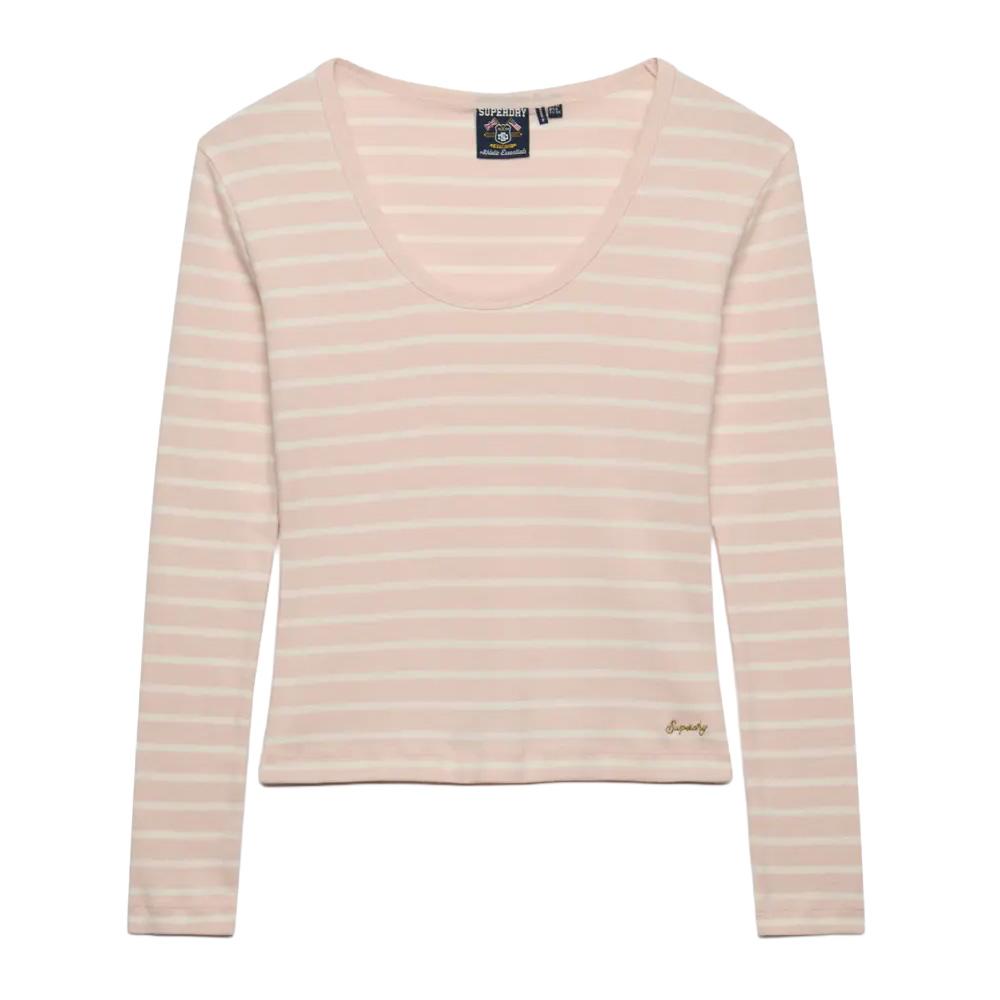 T-shirt Manches Longues Rose à Rayures Femme Superdry Striped vue 2