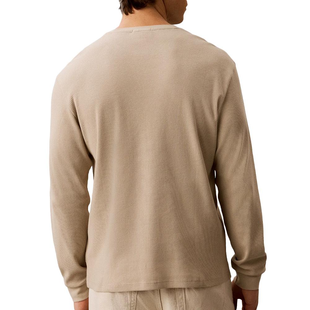 Beiges Herren-Sweatshirt von Calvin Klein Jeans mit Waffelmuster und Aufnähern Ansicht 2