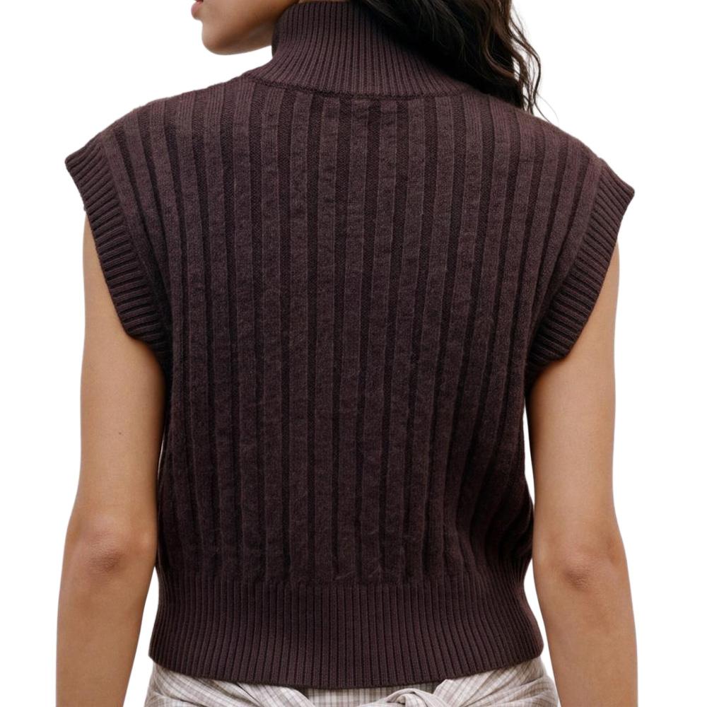 Gilet sans manches maille femme Marron Vero Moda Highneck vue 2