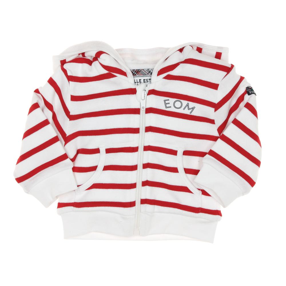 EOM Bananova Sudadera con cremallera a rayas roja/blanca, niño barato