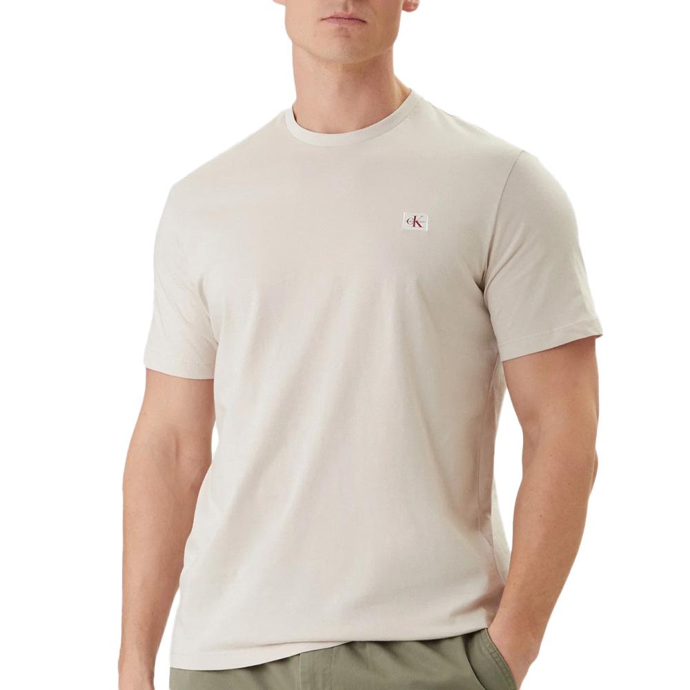 T-Shirt Beige Homme Calvin Klein Jeans Badge L4G pas cher