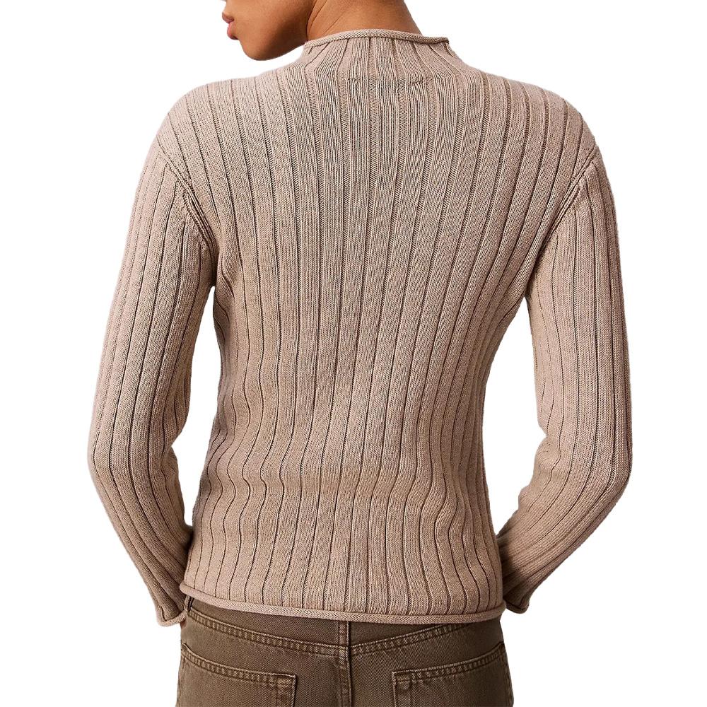Dunkelbeiger Damenpullover von Calvin Klein Jeans mit gewebtem Etikett Ansicht 2