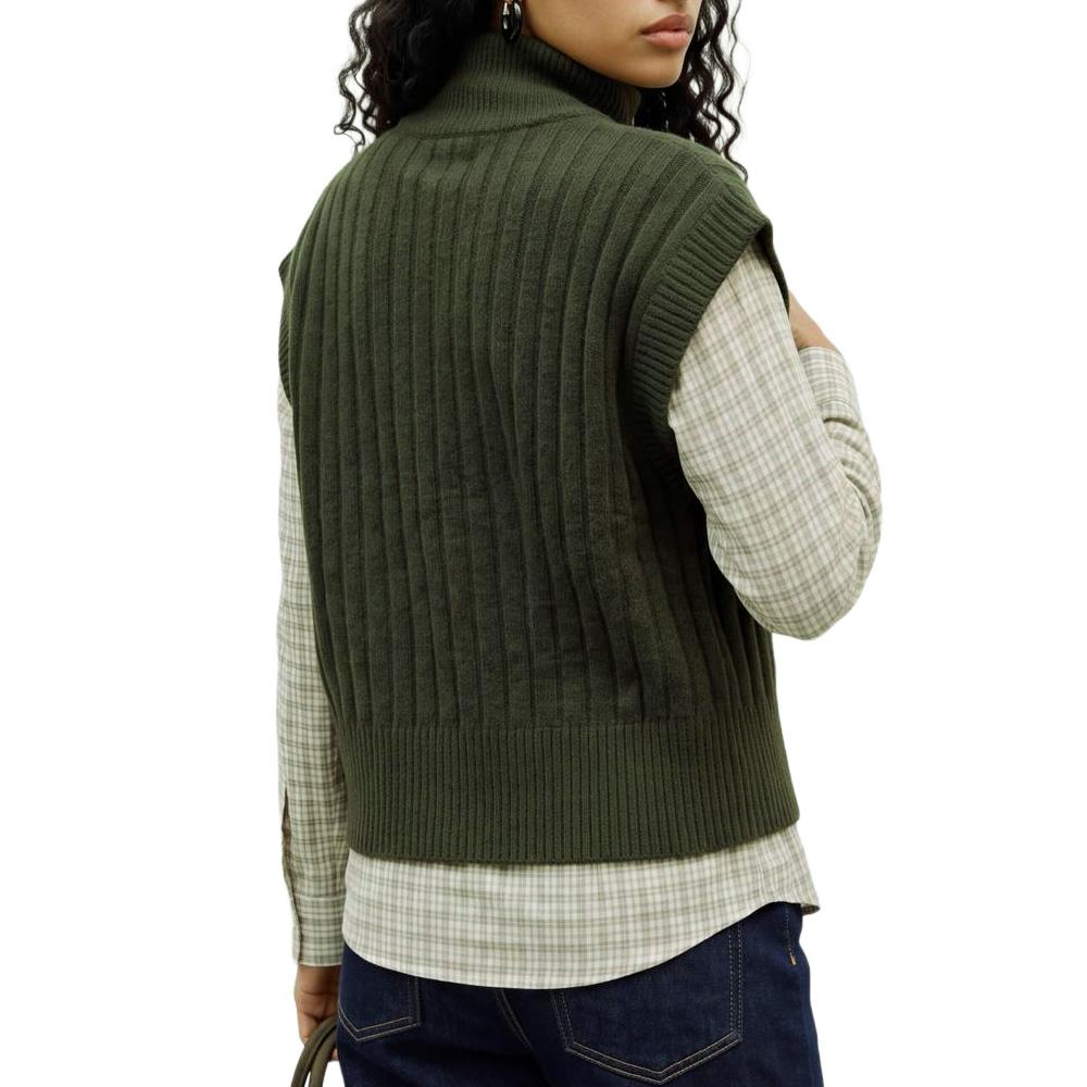 Gilet sans manches maille femme Kaki Vero Moda Highneck vue 2