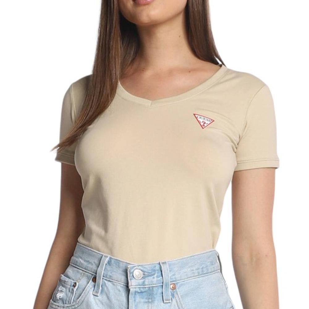T-Shirt Beige Frau Guess Mini Triangle günstig