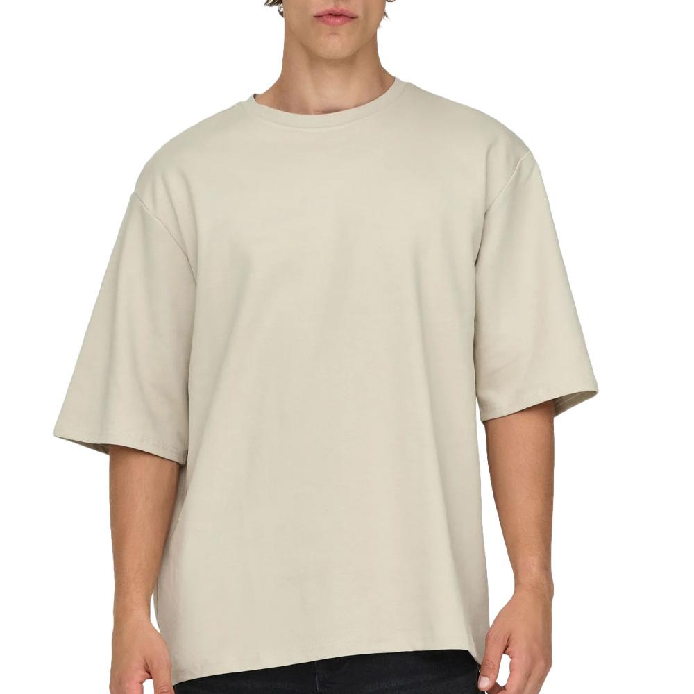 Beiges Herren-T-Shirt von Only & Sons mit Aufdruck günstig