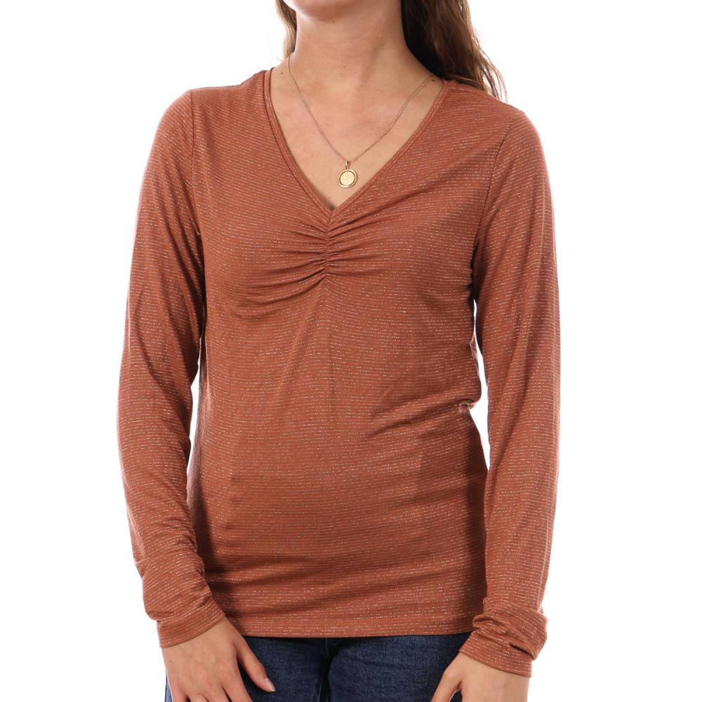 Camiseta de mujer a rayas marrones Pieces Tamara barato