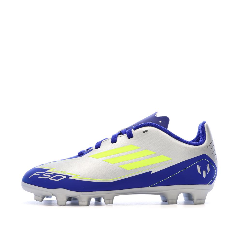 Chaussures de football Bleu/Gris Argent Garçon Adidas F50 Club pas cher