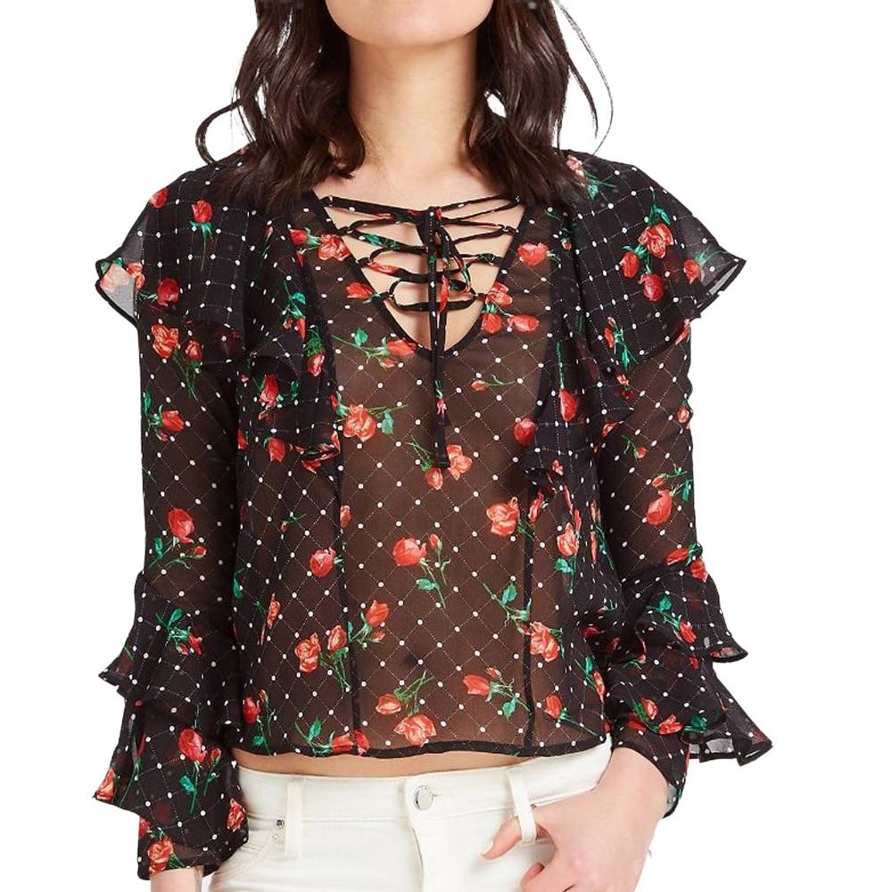 Guess Women's Black Floral Blouse Pink affordable