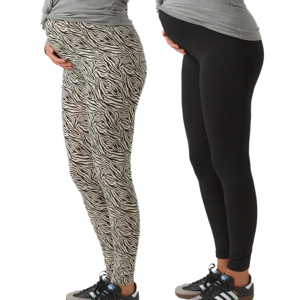 X2 Women's Beige/Black Pregnancy Leggings Mamalicious Lemma affordable