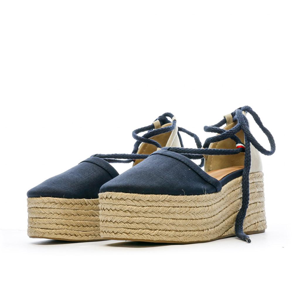 Women's navy wedge shoes Tommy Hilfiger Linen Photo of the Espace des Marques %store% store - view of %key%