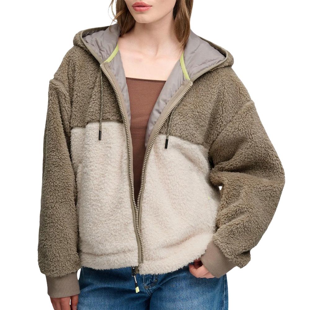 Veste sherpa à capuche femme beige femme Superdry Super Soft Ziphood pas cher