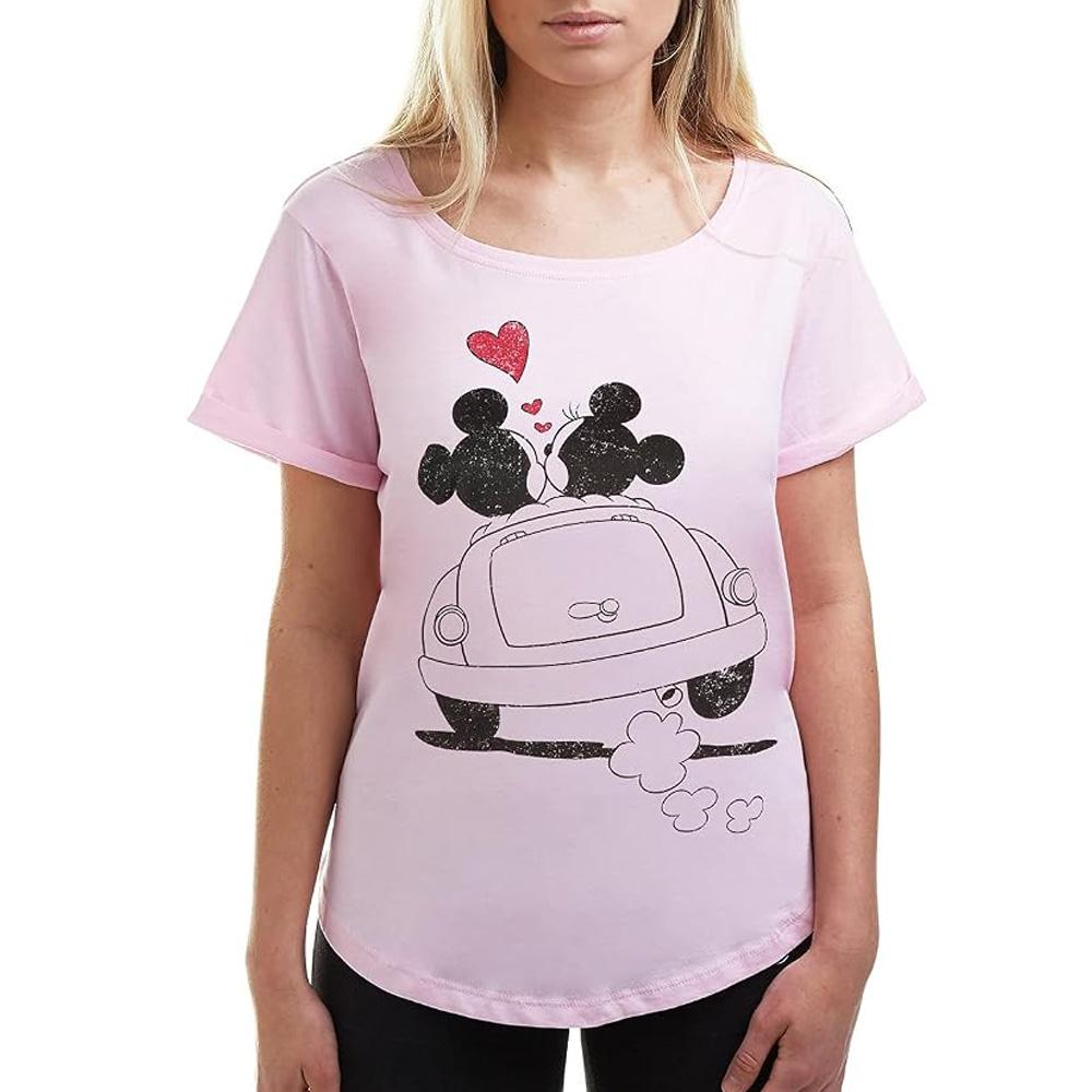 Rosa Damen-T-Shirt Disney Mickey & Minnie Hearts günstig