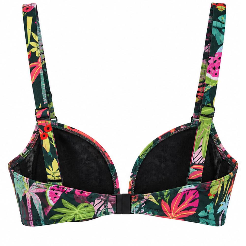 Top de bañador verde/rojo con estampado para mujer «Grain de Sable Zigzag» ver 2