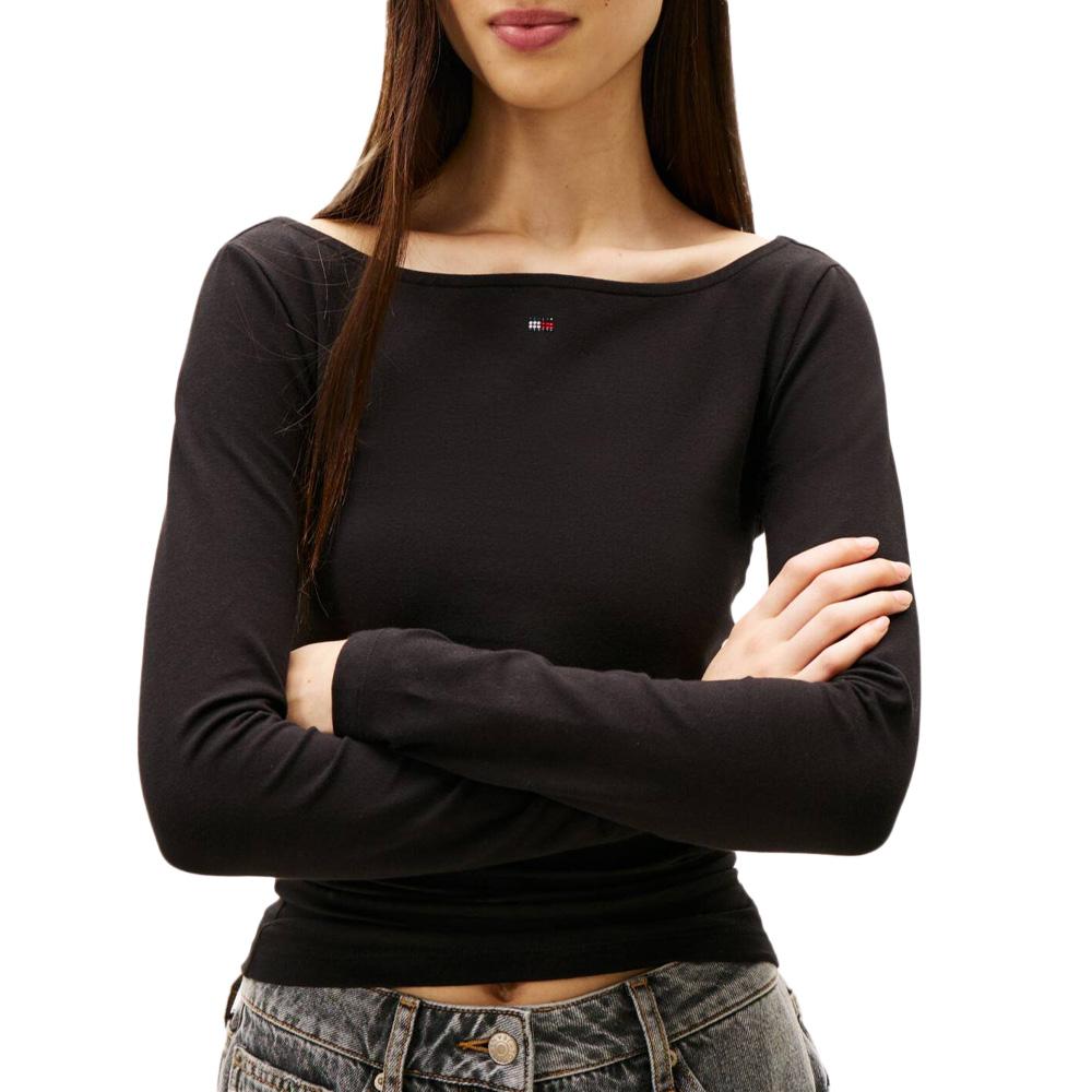 T-shirt Noir Femme Tommy Hilfiger Tjw Slim S Flag pas cher