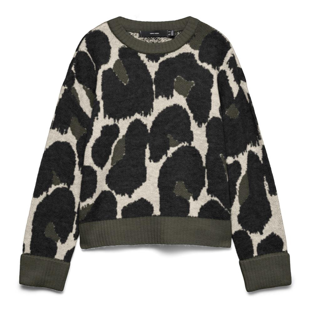 Schwarz/beiger bedruckter Damenpullover von Vero Moda Leonie günstig