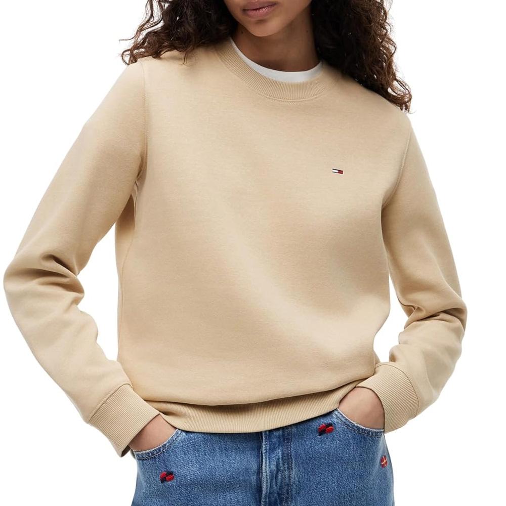 Beiges Sweatshirt für Damen von Tommy Hilfiger – Flag Crew günstig