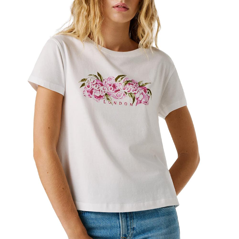 T-Shirt Blanc/Rose Femme Pepe jeans Pjl L Nd pas cher