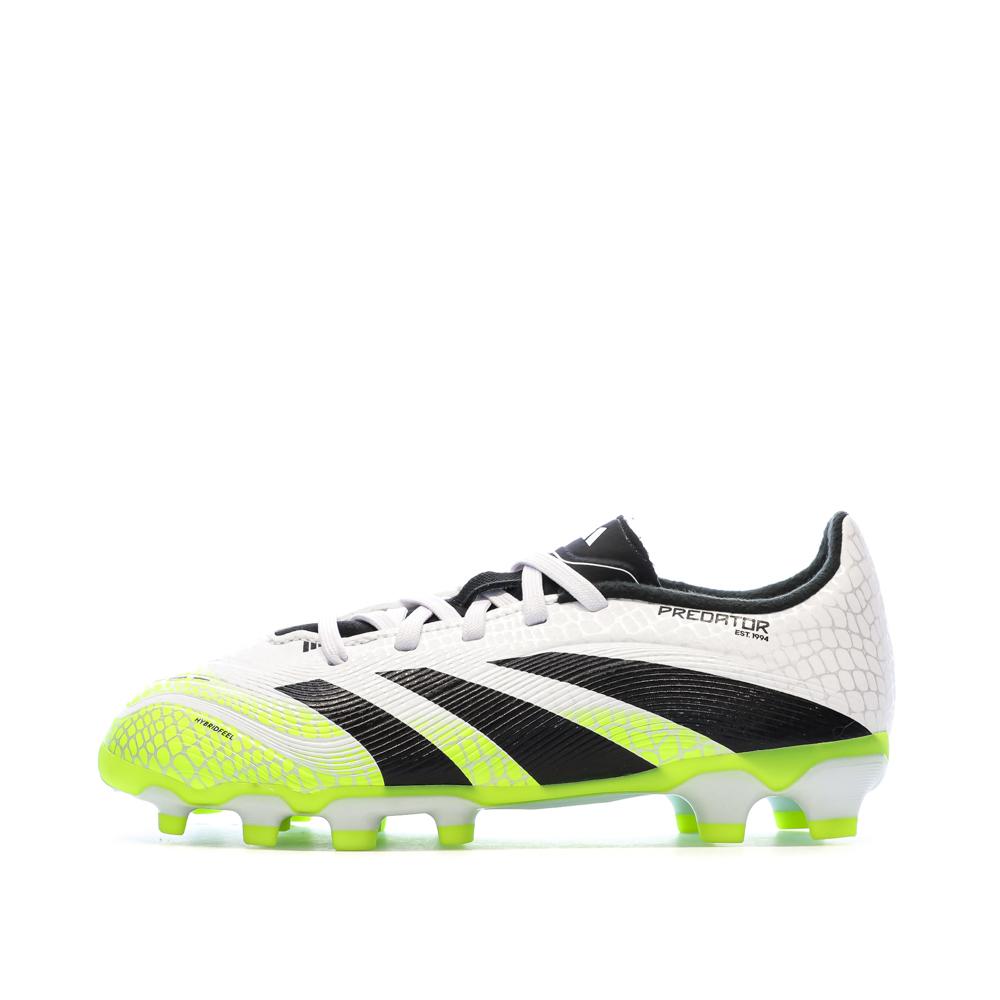 Chaussures de Foot Blanc/Noir/Jaune Junior Adidas Predator League MG pas cher