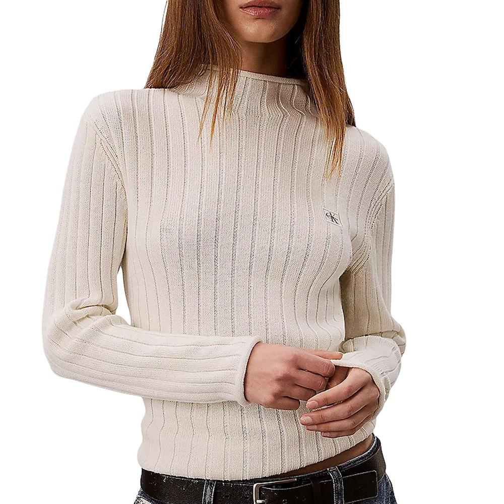 Beiger Damenpullover von Calvin Klein Jeans mit gewebtem Etikett günstig