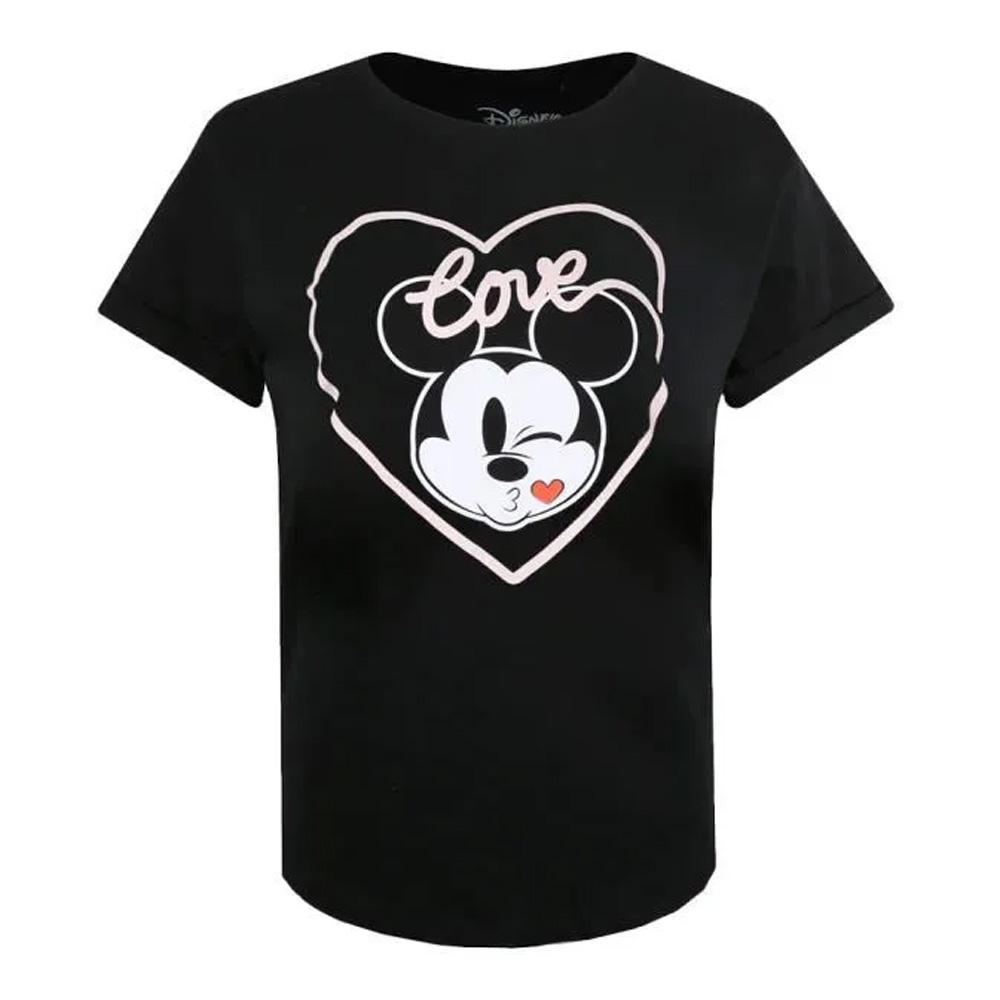 Schwarzes Damen-T-Shirt von Disney: Mickey Love Kiss günstig