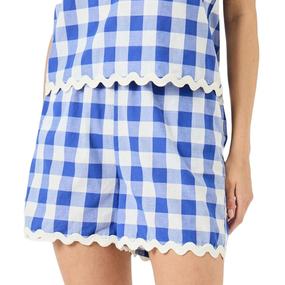 Pantalón Corto Mujer Azul/Blanco Gingham YAS Yaslura barato