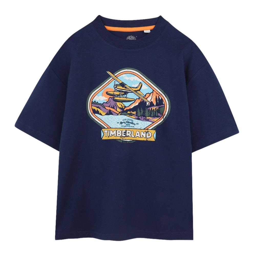 T-Shirt Bleu Garçon TimberlandT60433 pas cher
