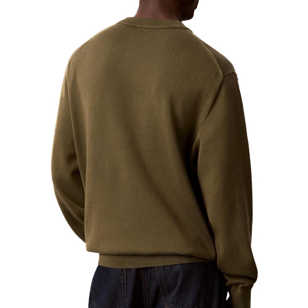 Pull Kaki Homme Calvin Klein Jeans Crwn vue 2