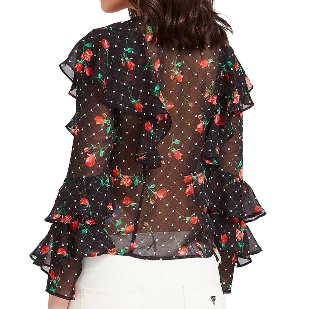 Guess Women's Black Floral Blouse Pink Photo of the Espace des Marques %store% store - view of %key%