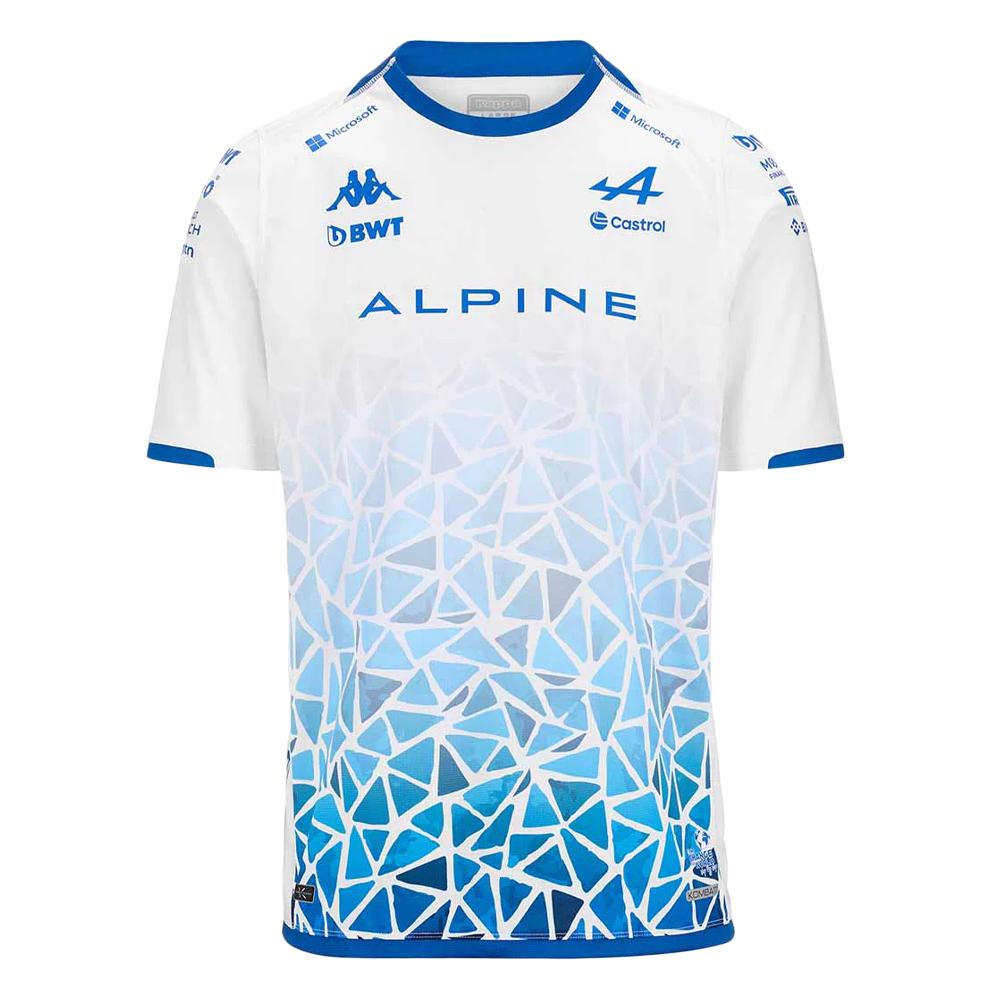 Barcelona Maillot Blanc/Bleu Garçon Kappa Kombat 2024 Alpine F1 pas cher
