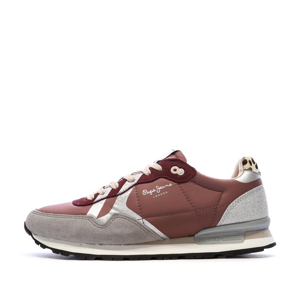 Baskets Bordeaux/Gris Femme Pepe jeans Marlon pas cher