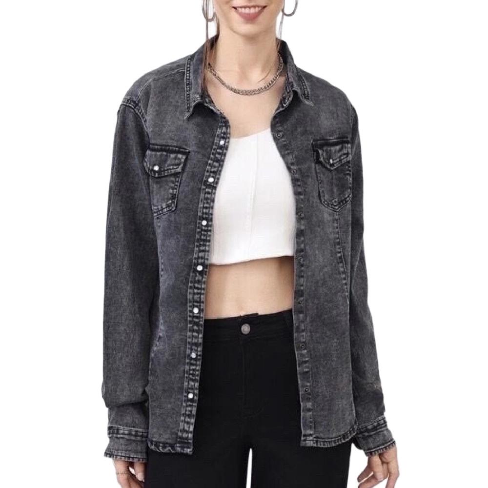 Schwarzes Jeanshemd für Damen Monday Premium Bleach 1 günstig