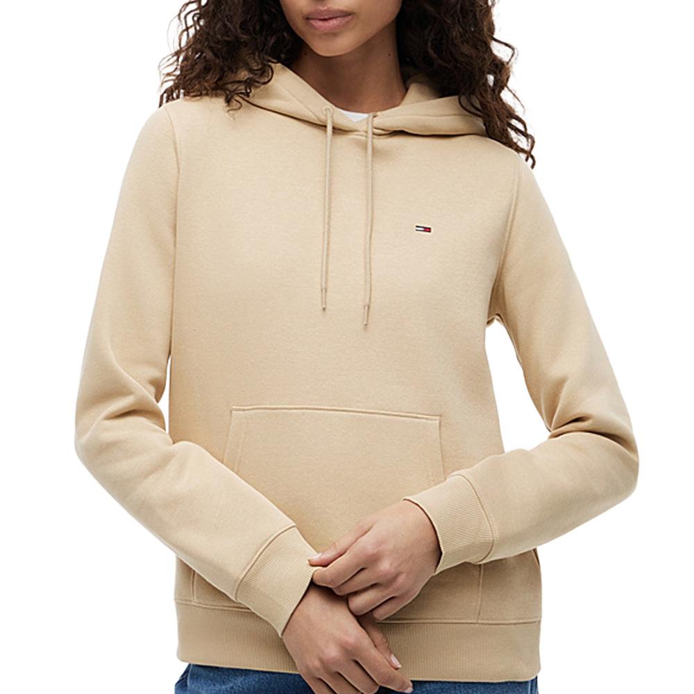 Beiges Kapuzensweatshirt für Damen von Tommy Hilfiger mit Flaggenmotiv günstig