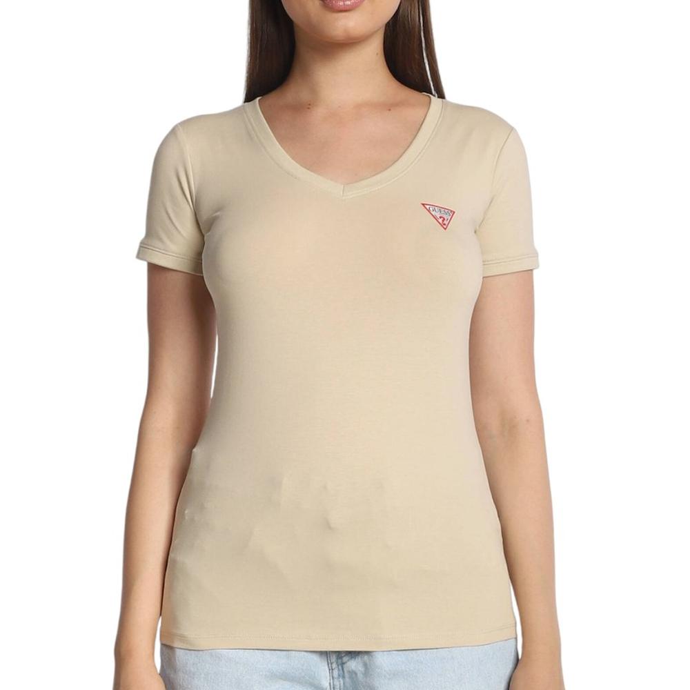 T-Shirt Beige Frau Guess Mini Triangle Ansicht 2