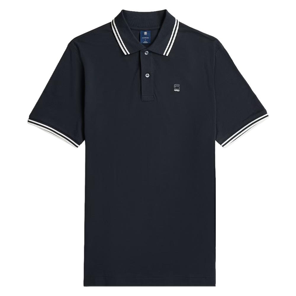 G-Star RAW Herren-Polohemd in Marineblau mit gestreiftem Kragen Ansicht 2