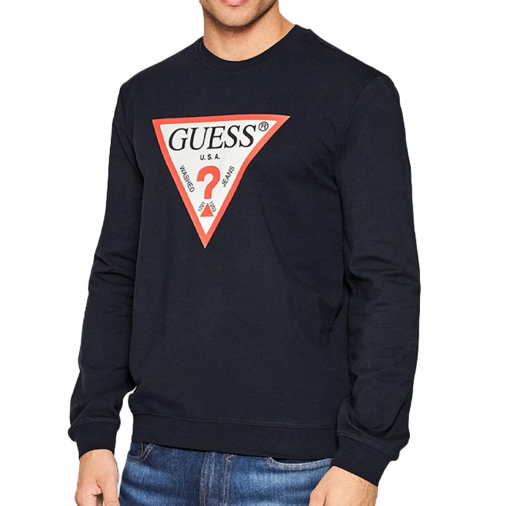 Sudadera con logo triangular Guess Azul Marino, Hombre barato