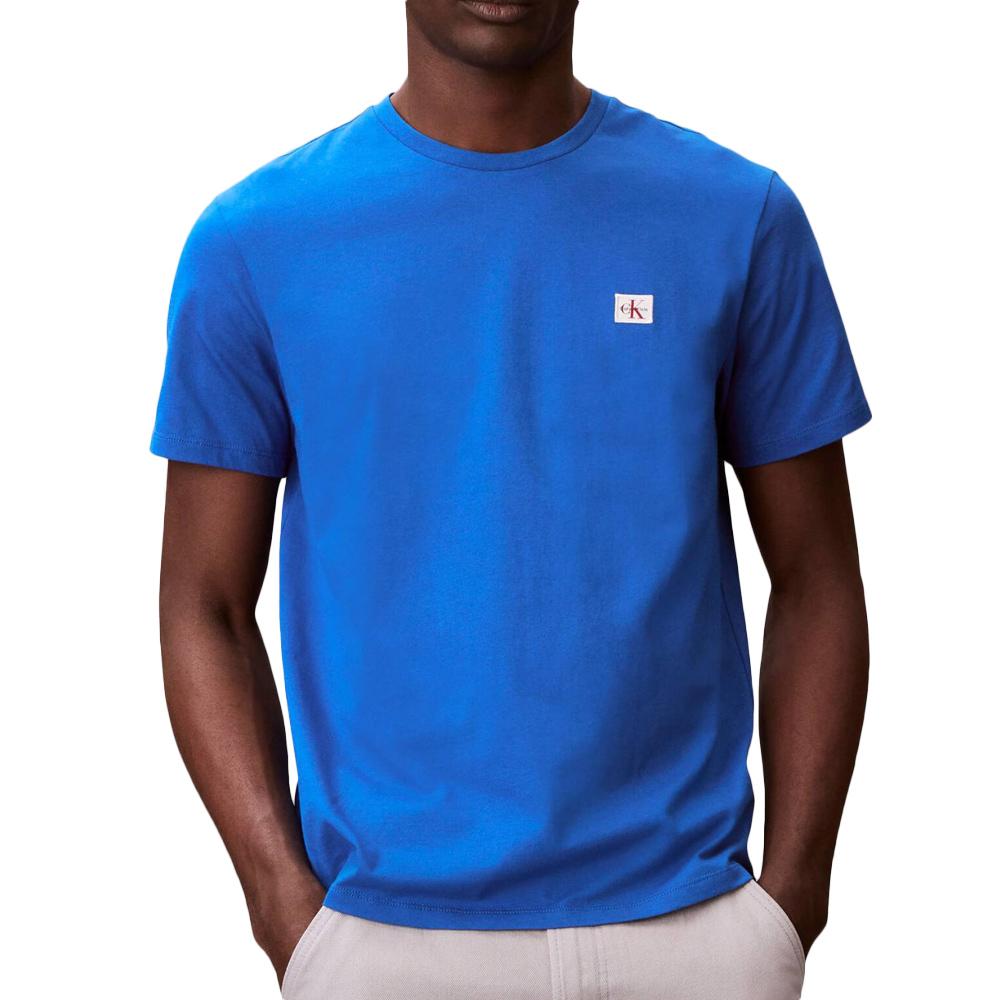 T-Shirt Bleu Homme Calvin Klein Jeans Badge L4G pas cher