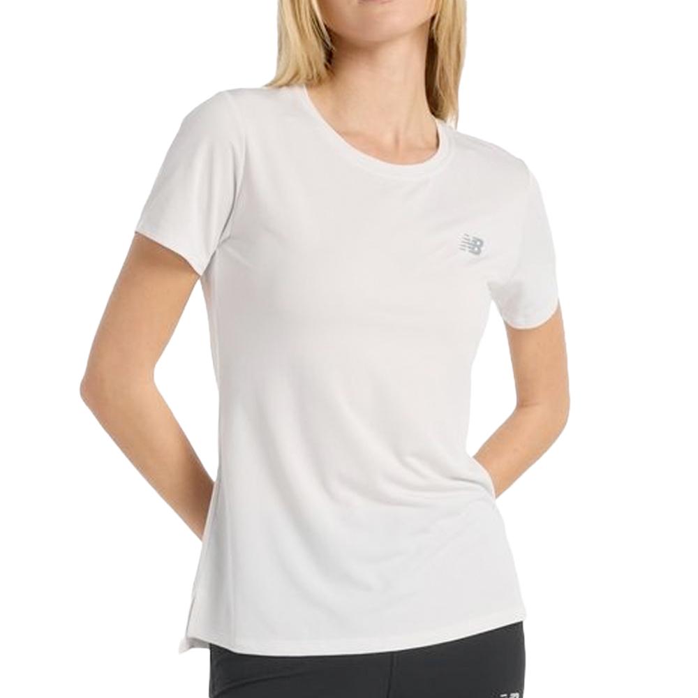Camiseta de manga deportiva New Balance blanca para mujer barato